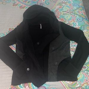 Free People ruffle-snap jacket w/distressed lace.